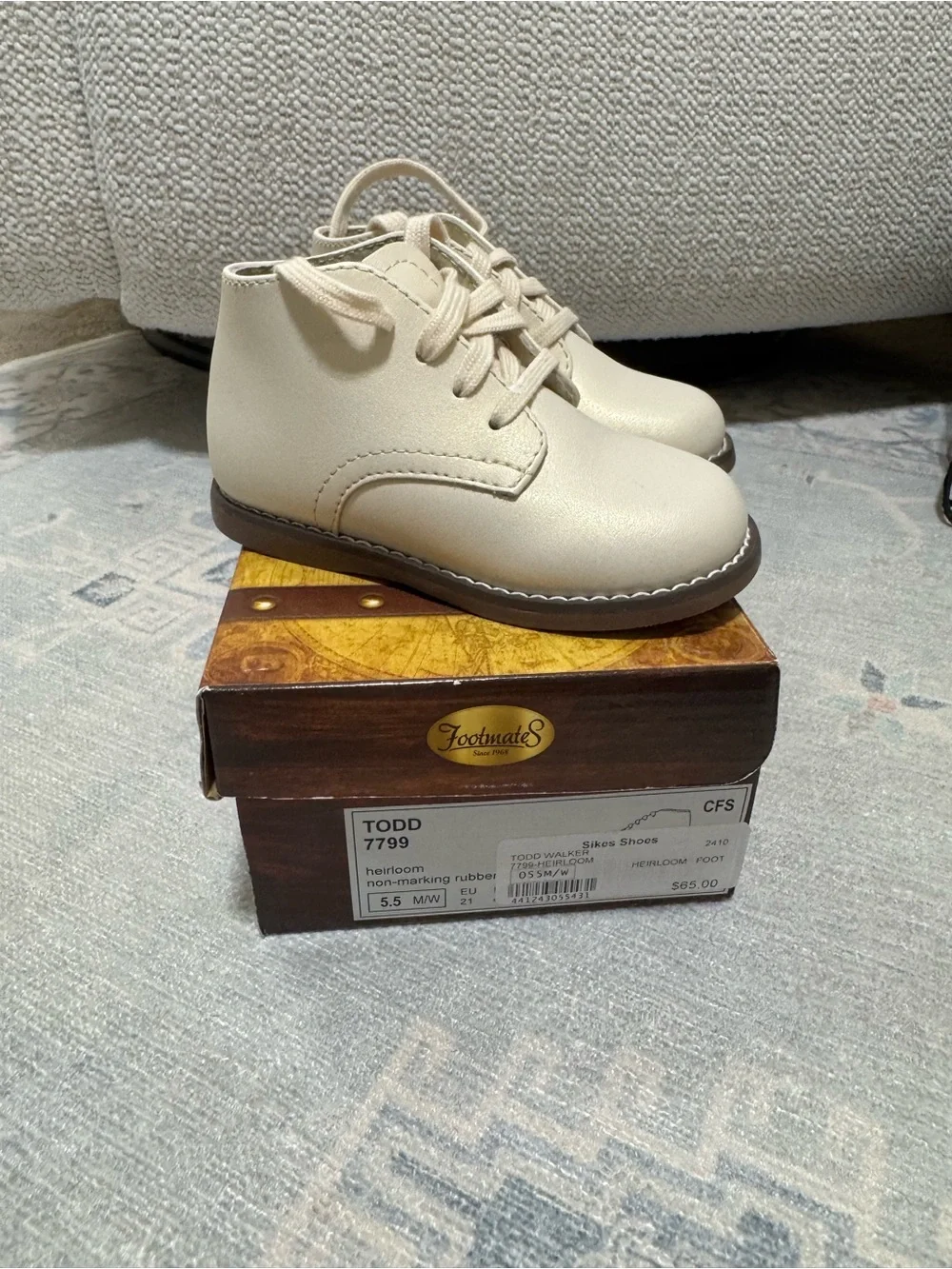 FootMates Cream Lace-Up Toddler Boots with Brown Sole